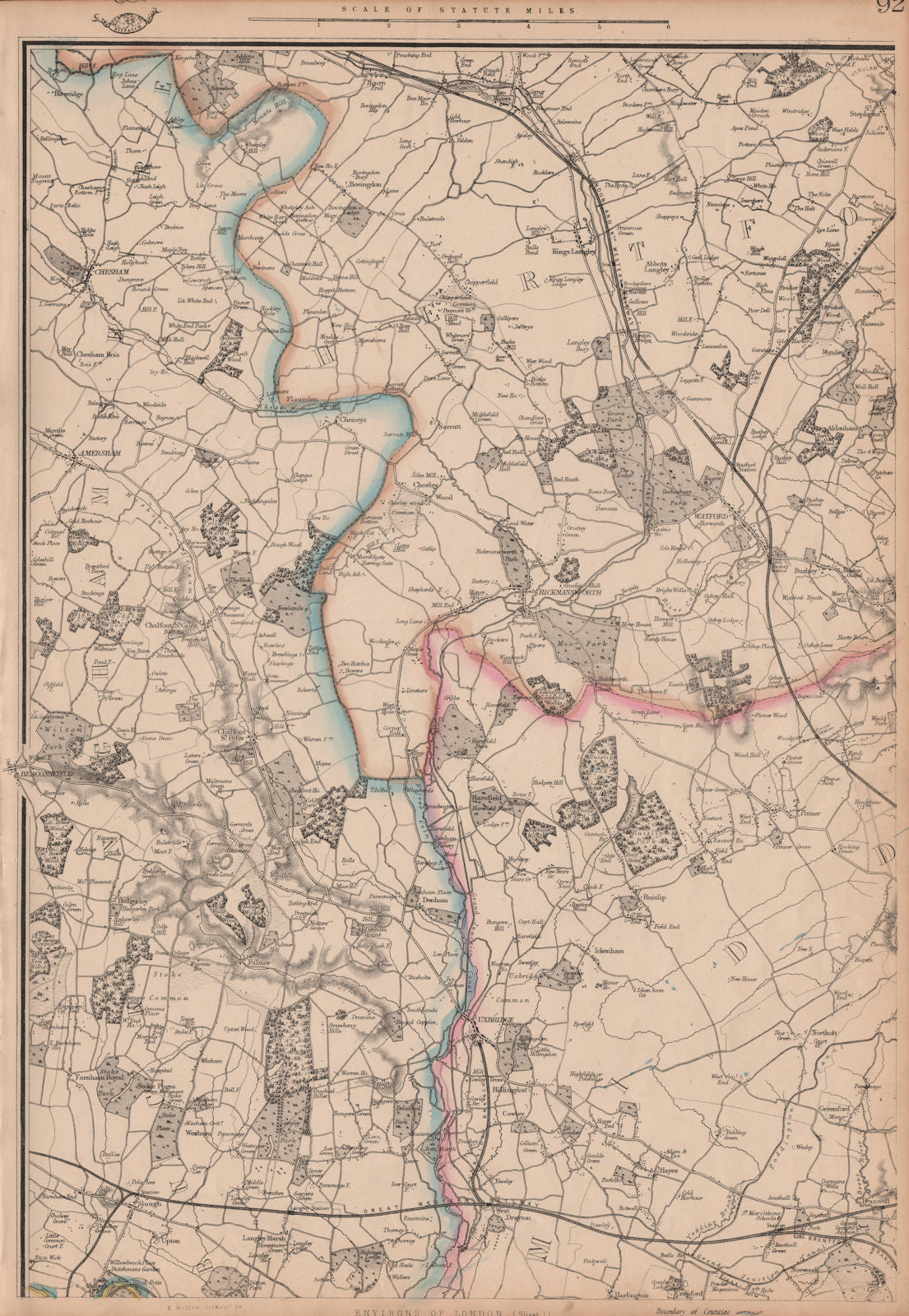 COLNE VALLEY Uxbridge Rickmansworth Watford Amersham Chalfonts. WELLER 1862 map